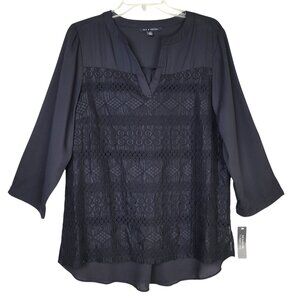 Zac & Rachel Blouse Women's L Black Lace Front Hi Low Whimsigoth Witchy Romantic